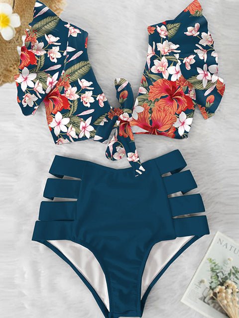 Floral Dreams Ruffled High Waist Bikini Set  Sunset and Swim NA19508B9 S 