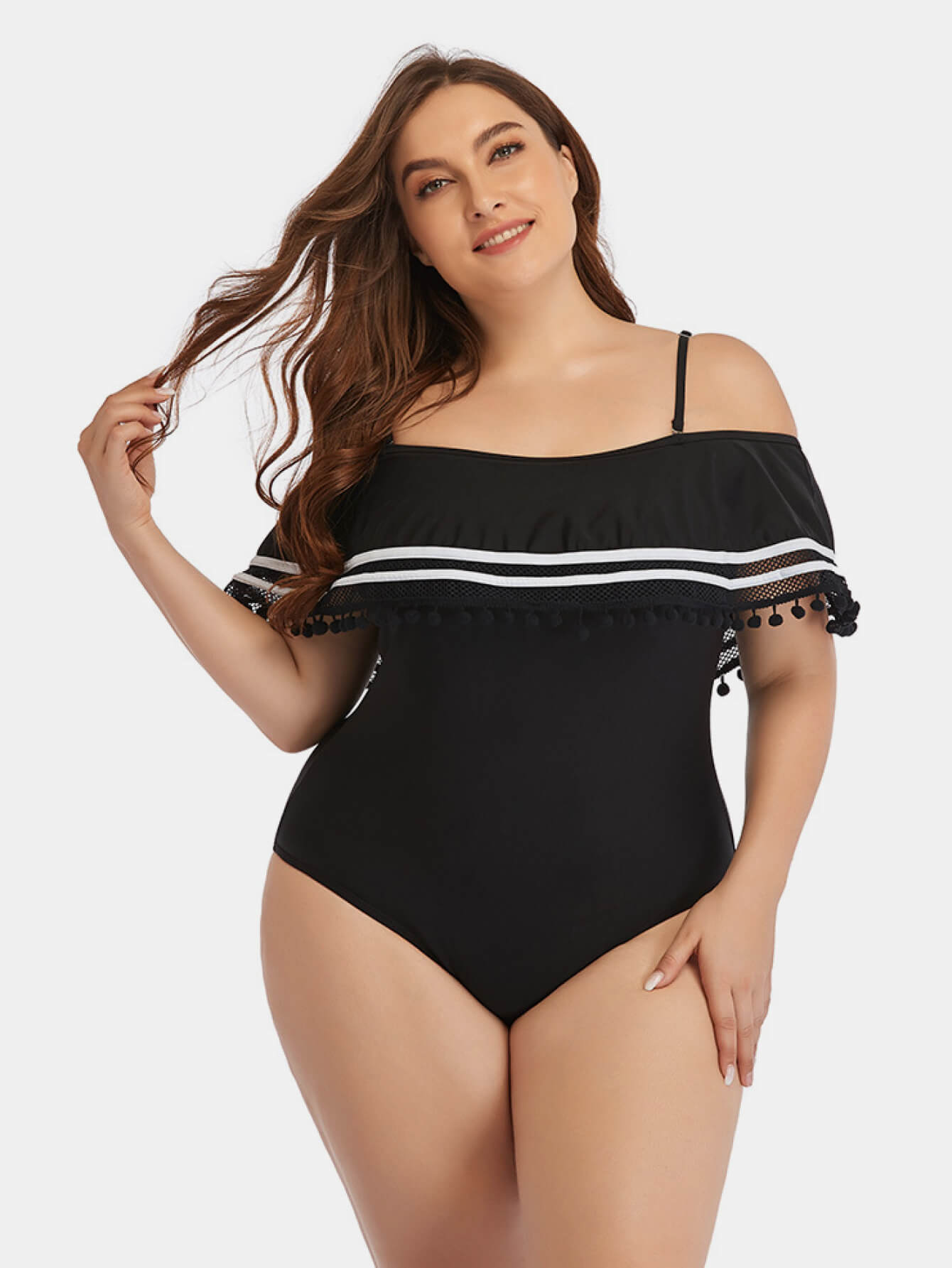 Gillian Plus Size Striped Cold-Shoulder One-Piece Swimsuit  Sunset and Swim Black L 