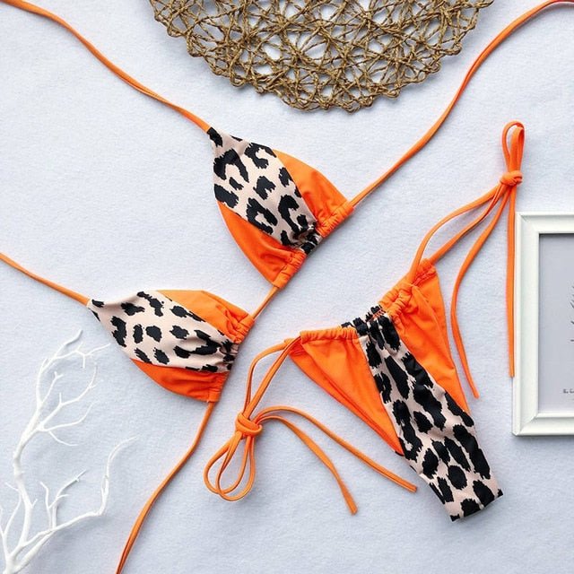 Gisele Super Hot Leopard Print Triangle Brazilian Bikini  Sunset and Swim 5 S 