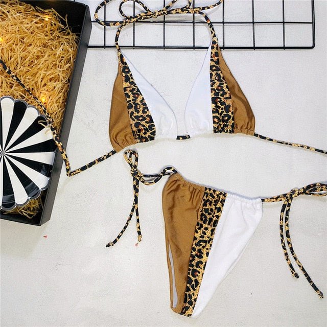 Gisele Super Hot Leopard Print Triangle Brazilian Bikini  Sunset and Swim 15 L 