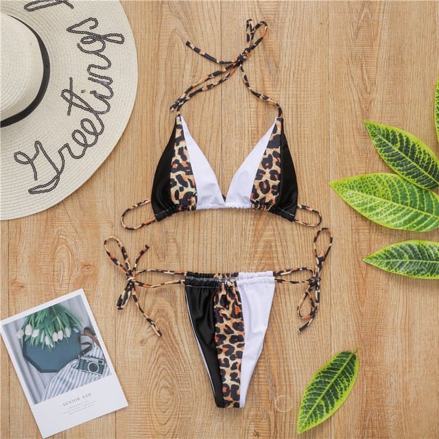 Gisele Super Hot Leopard Print Triangle Brazilian Bikini  Sunset and Swim X19SW2294-3 M 