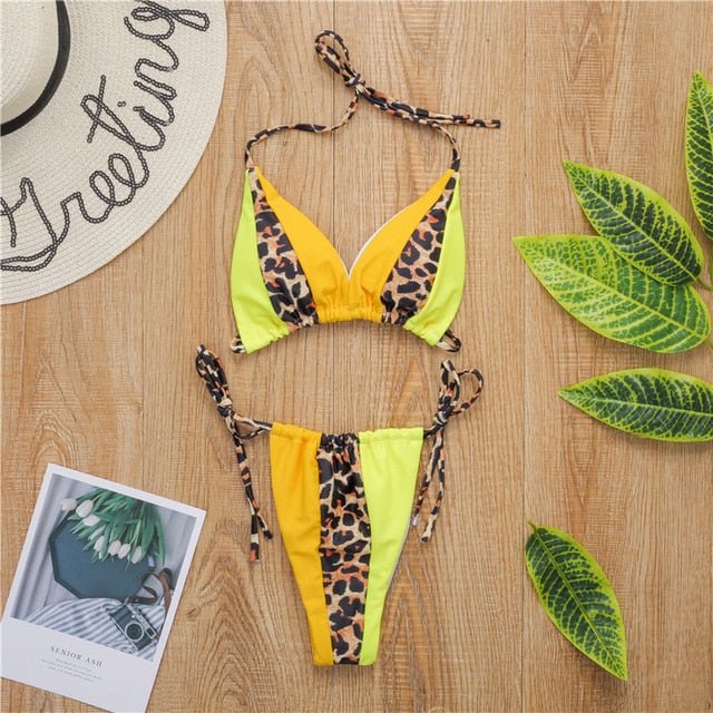Gisele Super Hot Leopard Print Triangle Brazilian Bikini  Sunset and Swim X19SW2294-1 L 