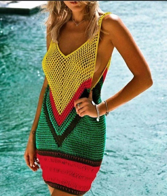 Giselle Premium Crochet Beach Cover up  Sunset and Swim A7 green yellow One Size 