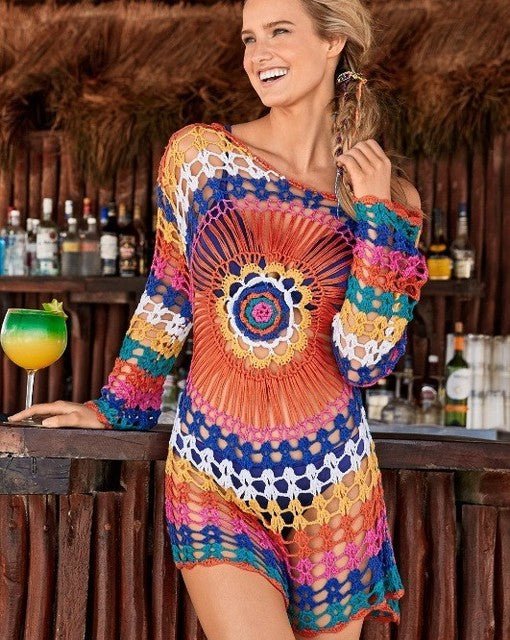 Giselle Premium Crochet Beach Cover up  Sunset and Swim A6 mutil One Size 