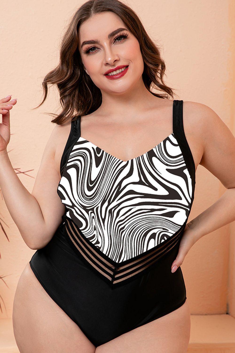 Grace Plus Size Two-Tone One-Piece Swimsuit Plus Size  Sunset and Swim Zebra M 