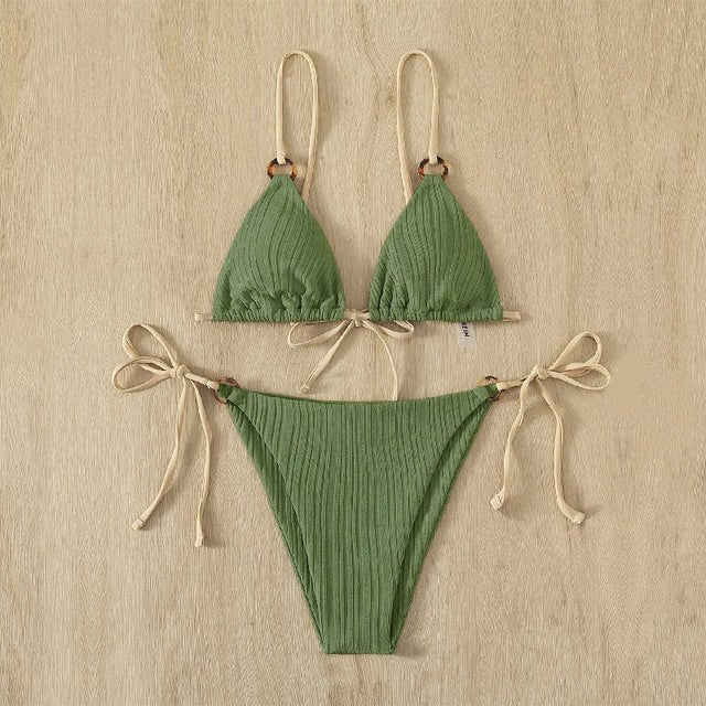 Hamptons Sexy Cute Triangle Bikini Set  Sunset and Swim Army Green L 