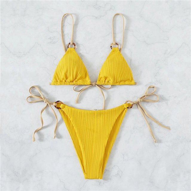 Hamptons Sexy Cute Triangle Bikini Set  Sunset and Swim Yellow M 