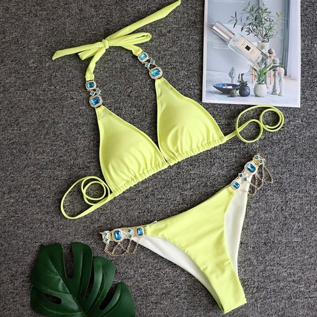 Ibiza Crystal Bikini  Sunset and Swim Yellow L 