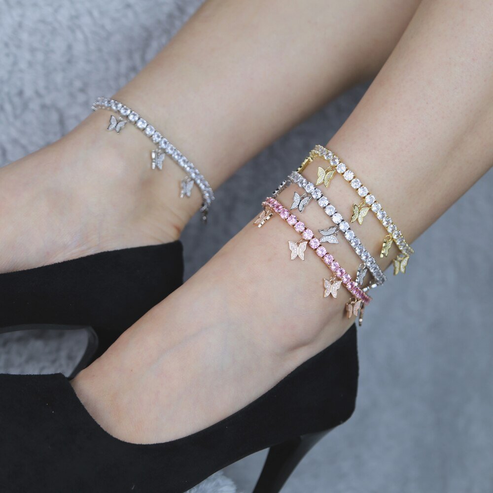Iced Out Bling Butterfly Anklet  Sunset and Swim   