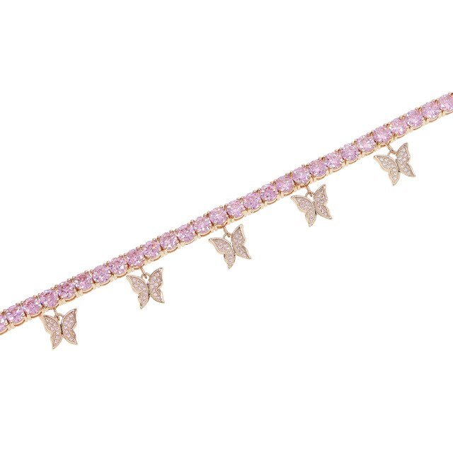 Iced Out Bling Butterfly Anklet  Sunset and Swim 21 with5cm rose gold  