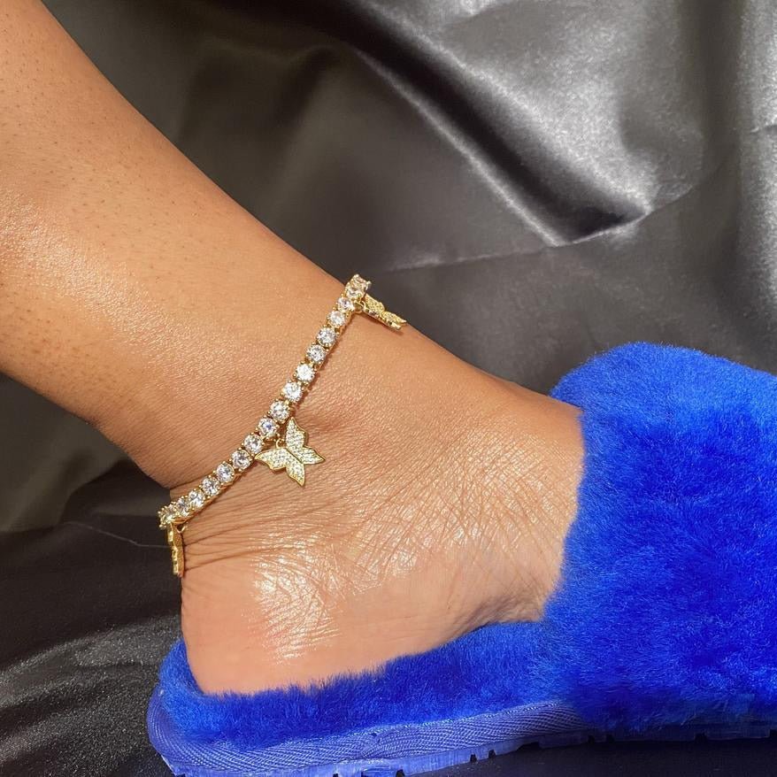 Iced Out Bling Butterfly Anklet  Sunset and Swim   