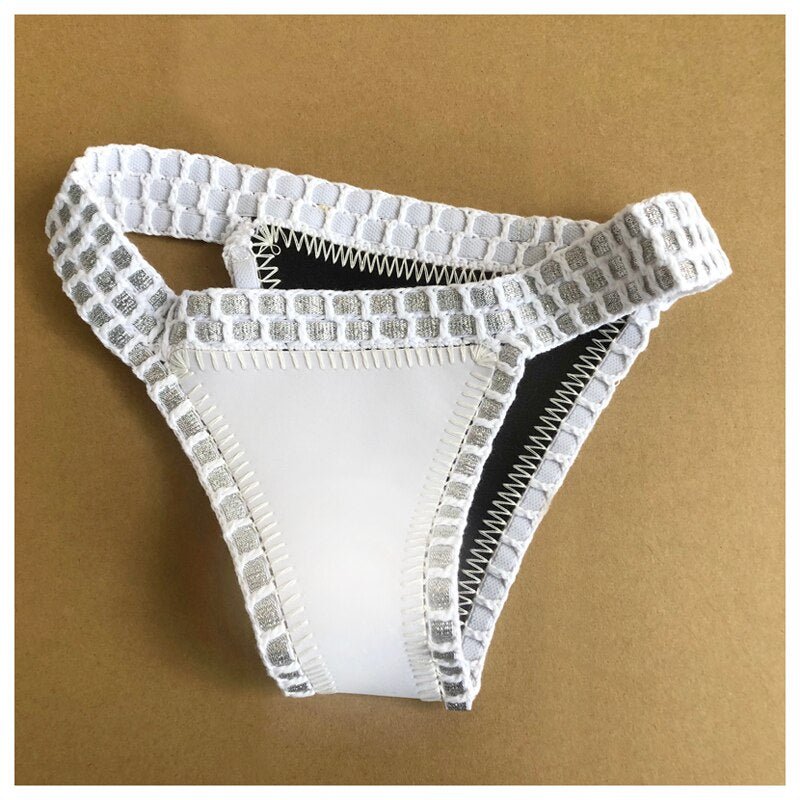 Italy Intense Sexy White Crochet Neoprene Triangle Bikini Set  Sunset and Swim   