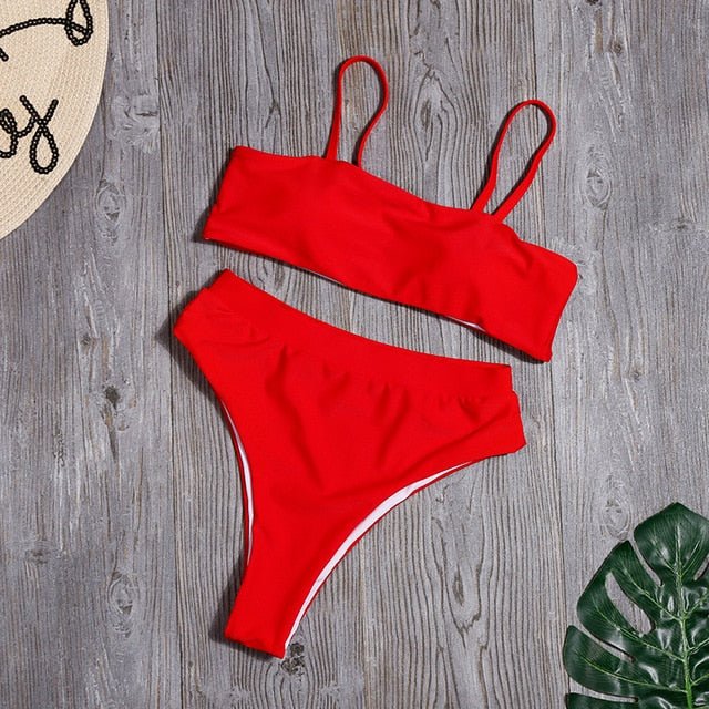 Izabel High Waist Brazilian Bikini  Sunset and Swim 4-red M 