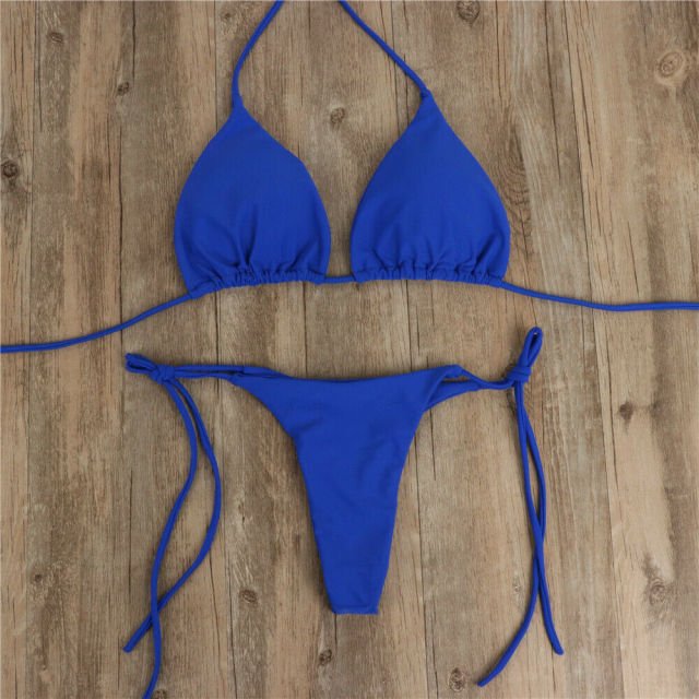 Jessie Sexy Solid Mirco Thong Bikini Set  Sunset and Swim Blue S 