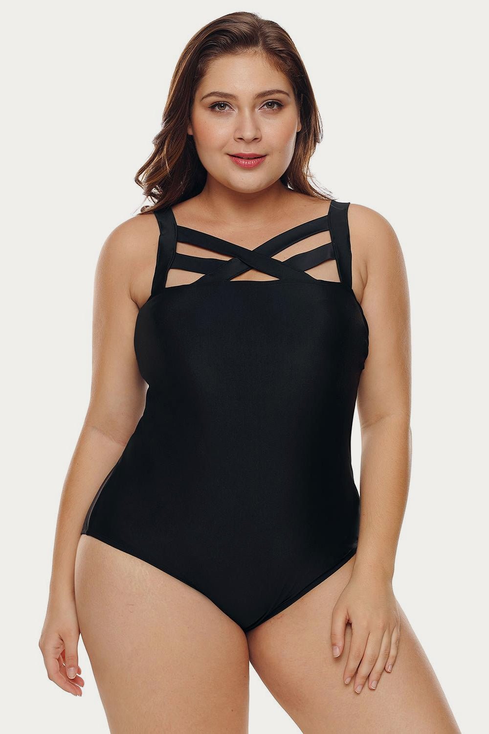 Jillian Hollow-Out Neck Plus Swimsuit  Sunset and Swim Black M 