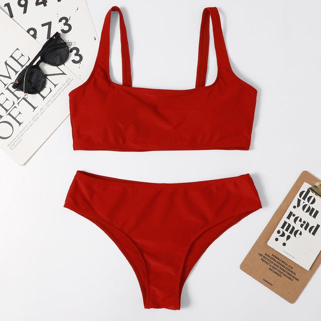 Jolene Sexy Simple Bikini Swimsuit  Sunset and Swim Red XL 