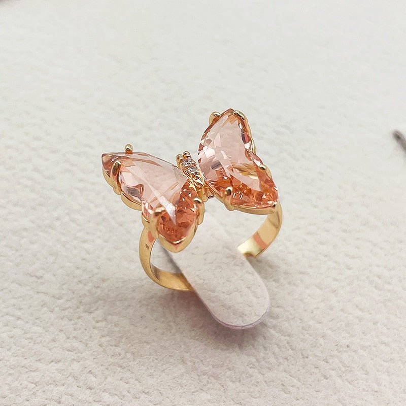 Kpop Trendy 16 Colors Crystal Butterfly Ring  Sunset and Swim Champagne  