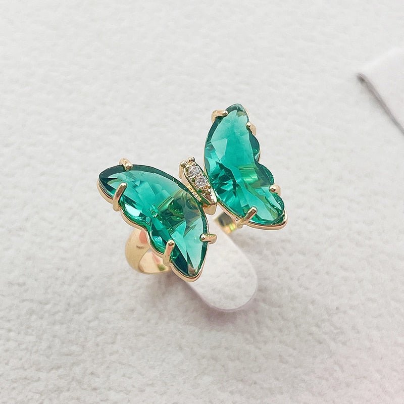 Kpop Trendy 16 Colors Crystal Butterfly Ring  Sunset and Swim green  
