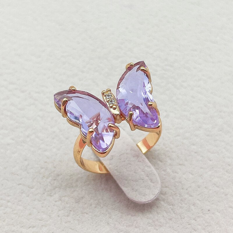 Kpop Trendy 16 Colors Crystal Butterfly Ring  Sunset and Swim Purple  