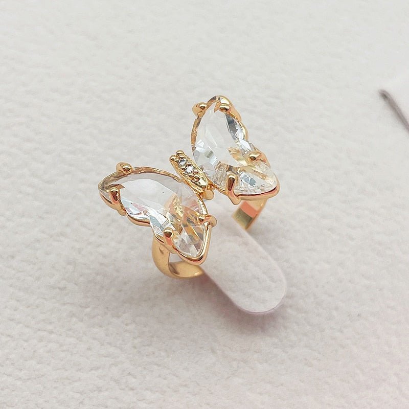 Kpop Trendy 16 Colors Crystal Butterfly Ring  Sunset and Swim Transparent  