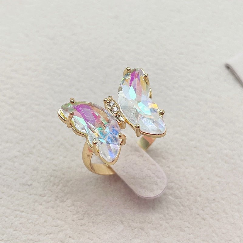 Kpop Trendy 16 Colors Crystal Butterfly Ring  Sunset and Swim AB color  
