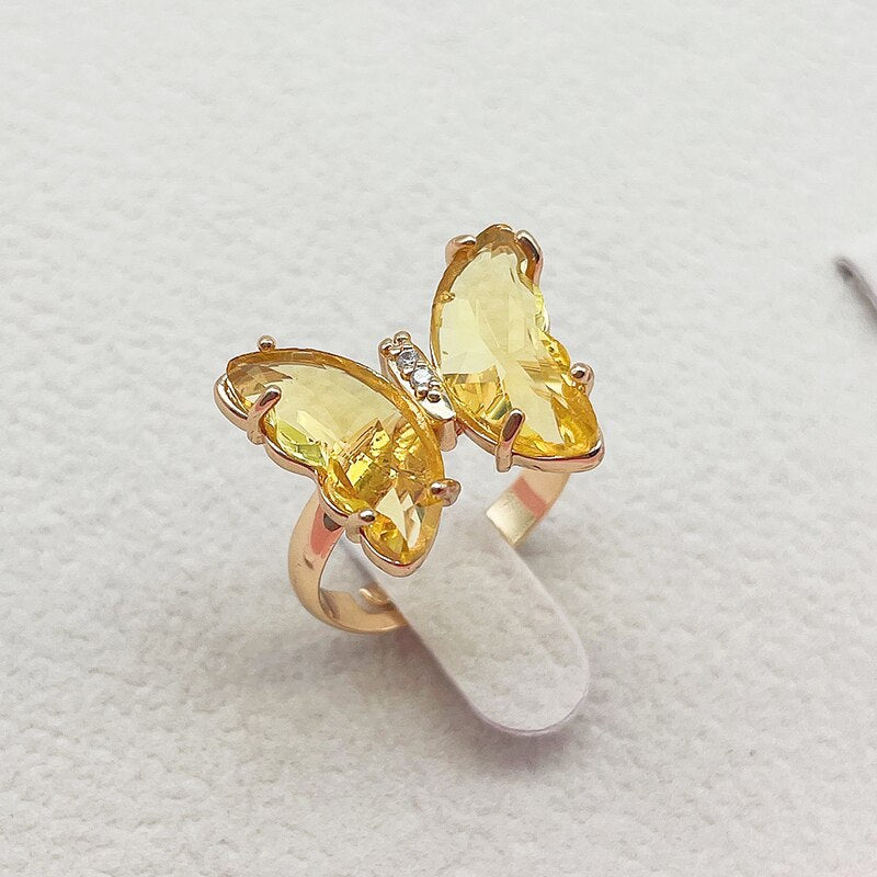 Kpop Trendy 16 Colors Crystal Butterfly Ring  Sunset and Swim yellow  