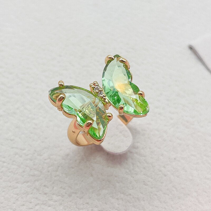 Kpop Trendy 16 Colors Crystal Butterfly Ring  Sunset and Swim Light green  