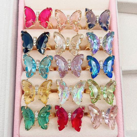 Trendy 16 Colors Crystal Butterfly Ring  Sunset and Swim   