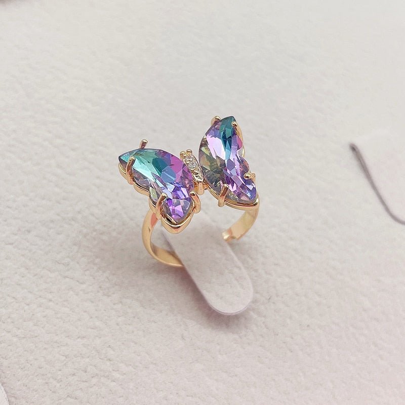 Kpop Trendy 16 Colors Crystal Butterfly Ring  Sunset and Swim Purple AB  