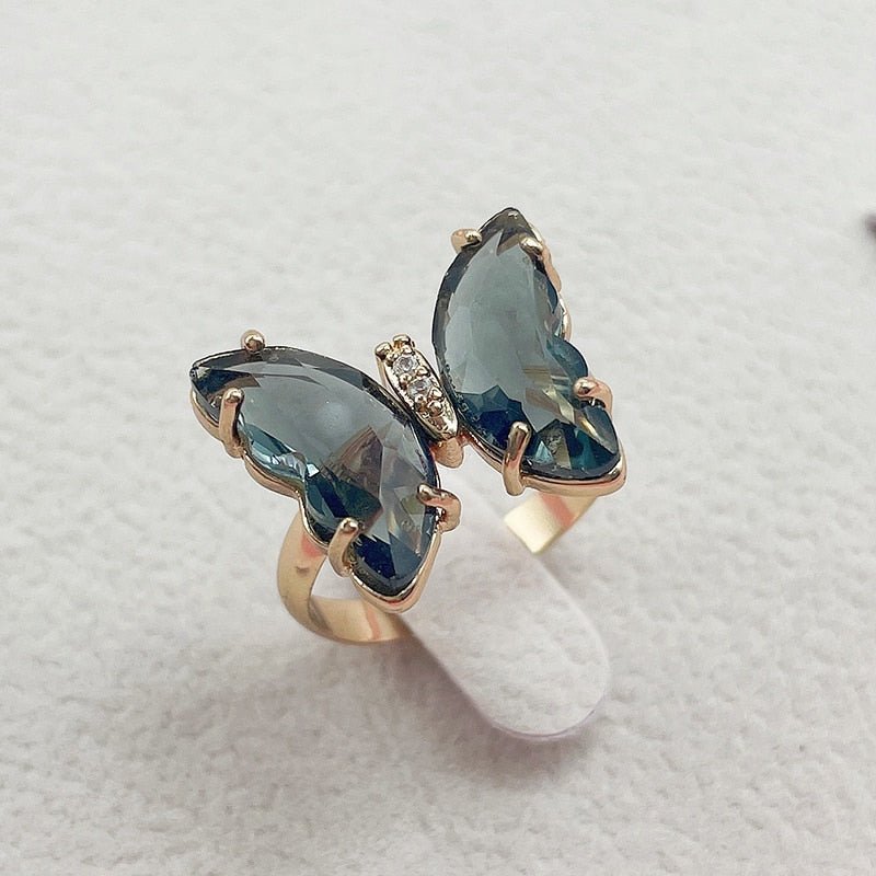 Kpop Trendy 16 Colors Crystal Butterfly Ring  Sunset and Swim gray  