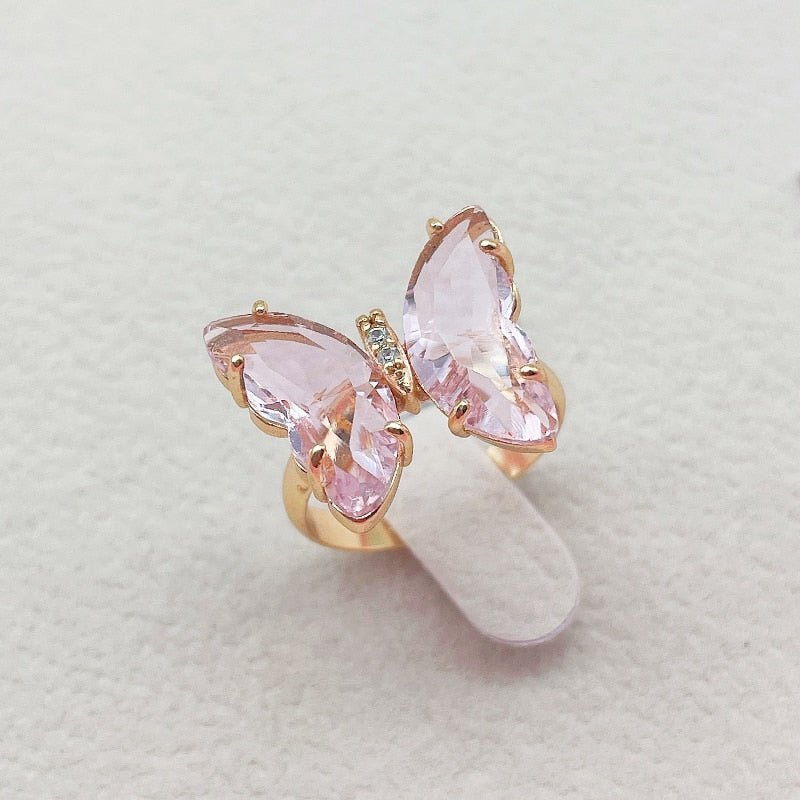 Kpop Trendy 16 Colors Crystal Butterfly Ring  Sunset and Swim pink  
