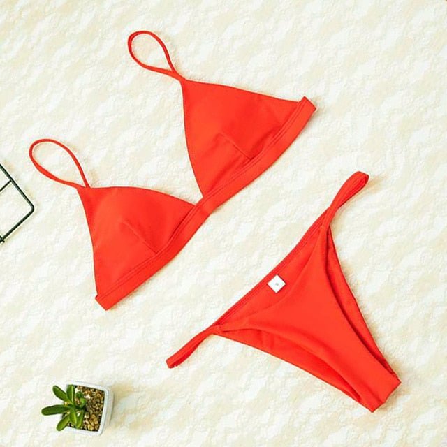 Lara Triangle Thong Bikini  Sunset and Swim red L 