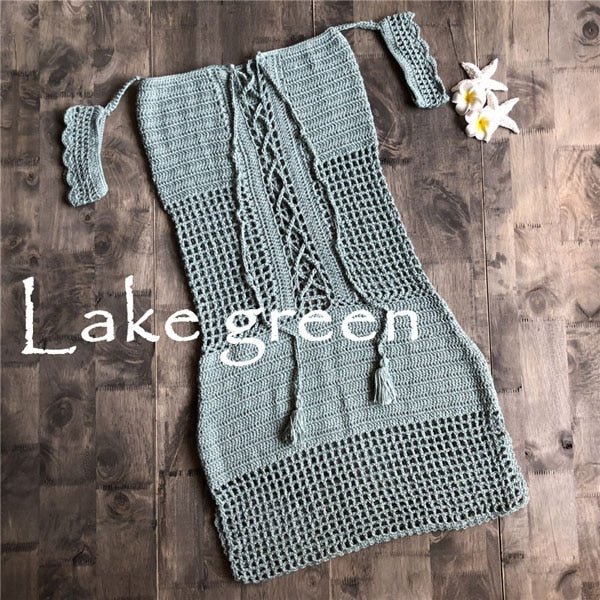 Lola Crochet Bikini Cover-Up Dress Crochet Beach Cover up  Sunset and Swim Lake green M 