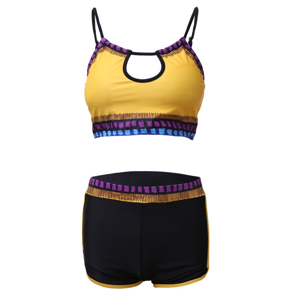 Multicolored Cutout Spaghetti Strap Cropped Shorts Bikini Set Swimwear dd+  Sunset and Swim   