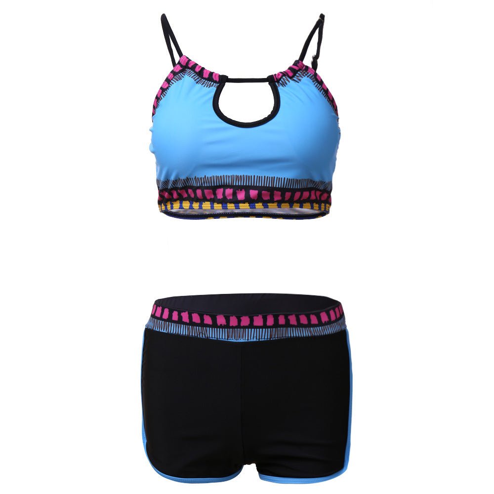 Multicolored Cutout Spaghetti Strap Cropped Shorts Bikini Set Swimwear dd+  Sunset and Swim   