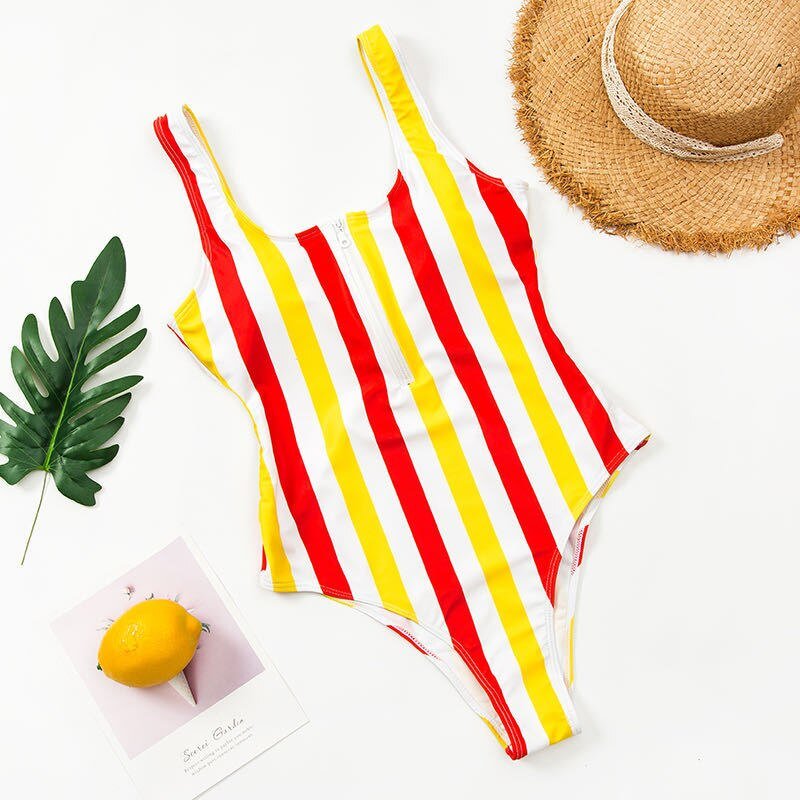Navy Dreams New Red White Blue Striped Swimwear One Piece Zip Up Swimsuit Zipper Swimsuit  Sunset and Swim yellow red swimsuit S 