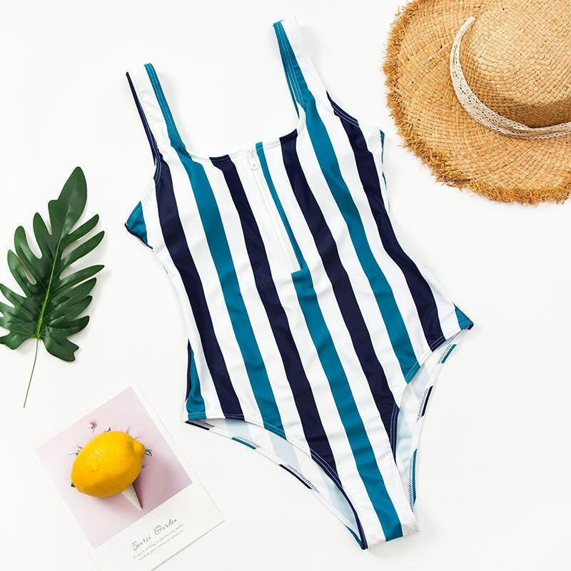 Navy Dreams New Red White Blue Striped Swimwear One Piece Zip Up Swims –  Sunset and Swim