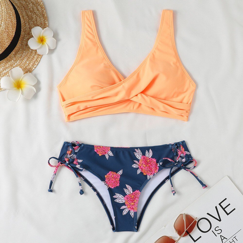 New Floral High Waist Bikini  Sunset and Swim orange S 