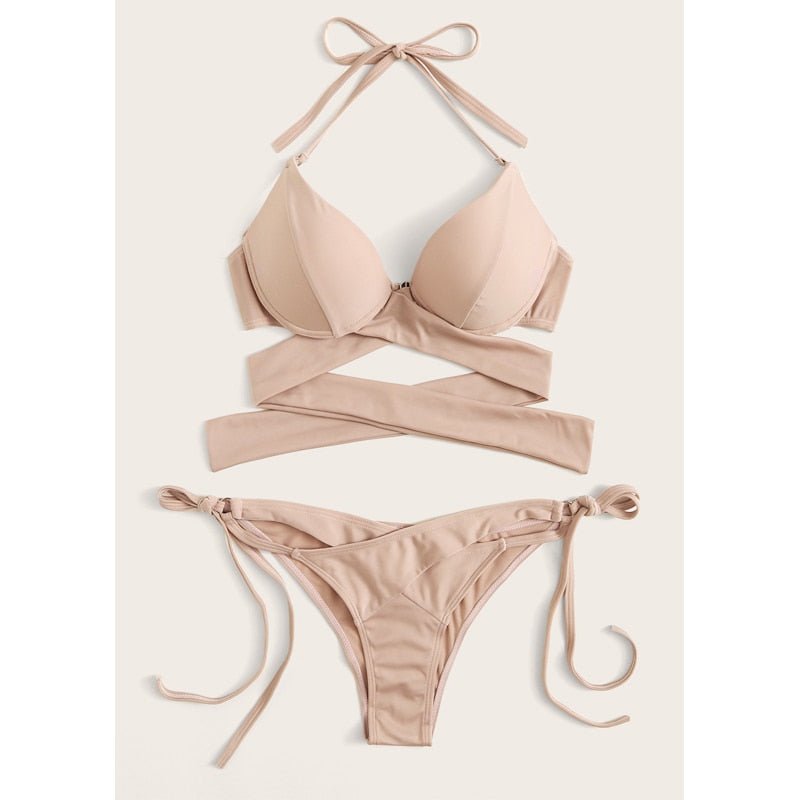 New Sexy Wrap Around String Push Up Bikini Set  Sunset and Swim nude pink S 