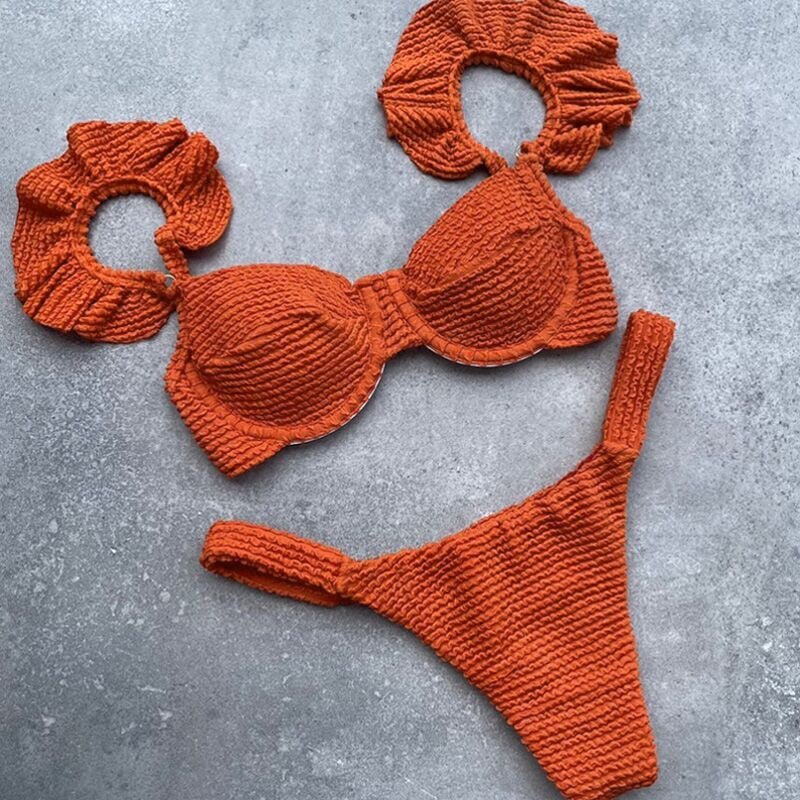 New! Stunning Ruffle Shoulders Push Up Bikini  Sunset and Swim   