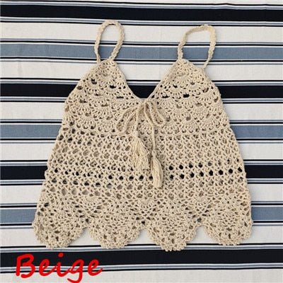 Olivia Crochet Beach Cover Up Top  Sunset and Swim Beige S 