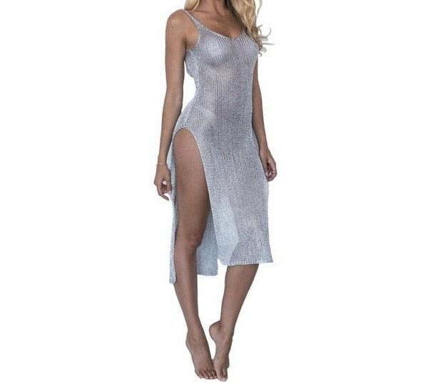 Paulina Cover Up Dress Golden Silver Beach Cover Up  Sunset and Swim Silvery L 