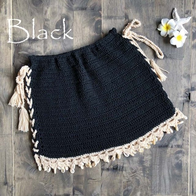 Penelope Crochet Beach Skirt Crochet Beach Cover up  Sunset and Swim Black One Size 