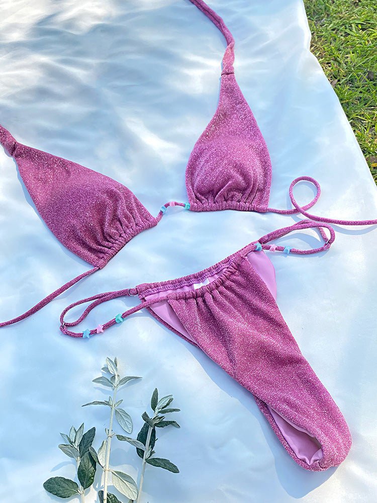 Pink Glitter Brazilian Thong Bikini  Sunset and Swim 02 L 