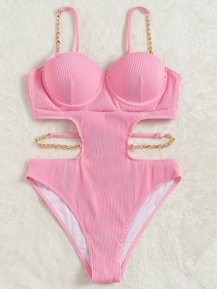 Pink Sunset Cut Out One Piece Swimsuit  Sunset and Swim X22SW7374 S 