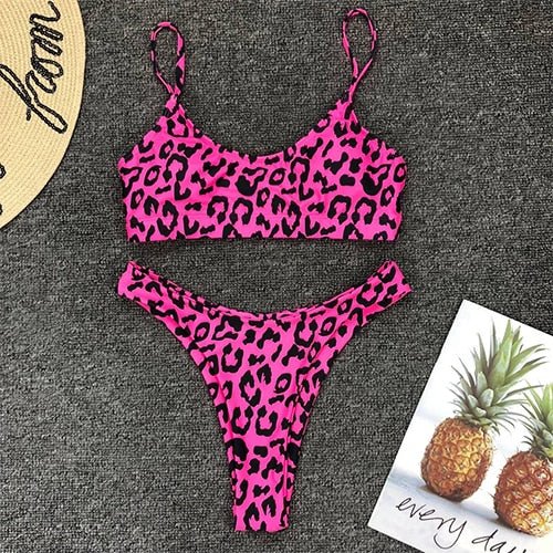 Piper Leopard Thong Micro Bikini  Sunset and Swim 98103-rose L 