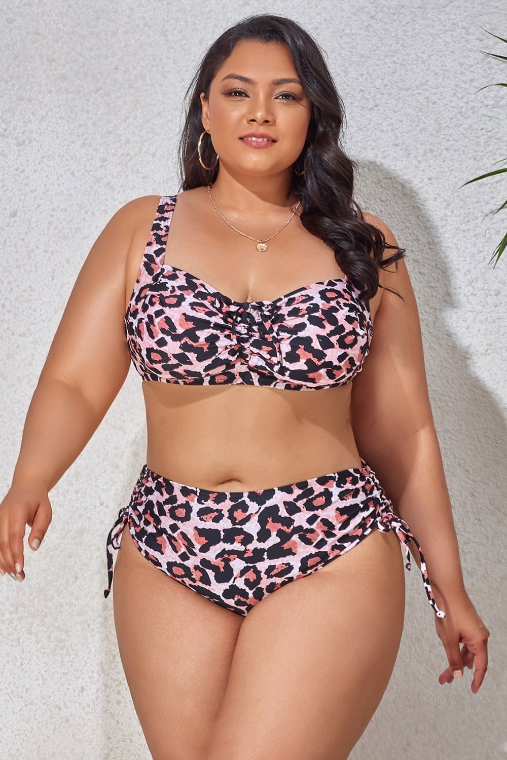 Plus Size Drawstring Detail Two-Piece Bikini Set  Sunset and Swim Leopard L 