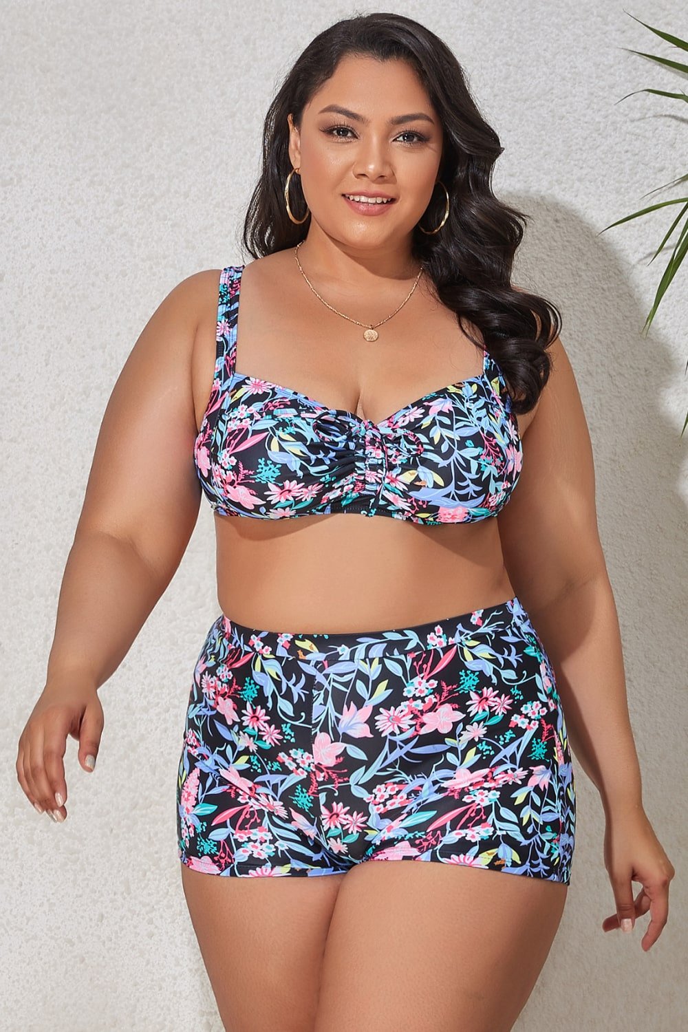 Plus Size Drawstring Detail Two-Piece Swimsuit  Sunset and Swim   