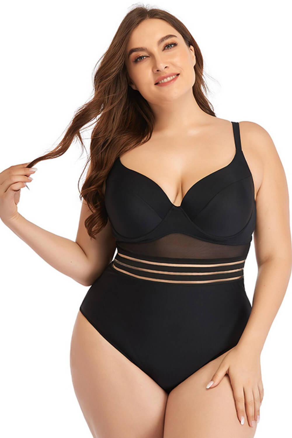 Plus Size Spliced Mesh Tie-Back One-Piece Swimsuit  Sunset and Swim   