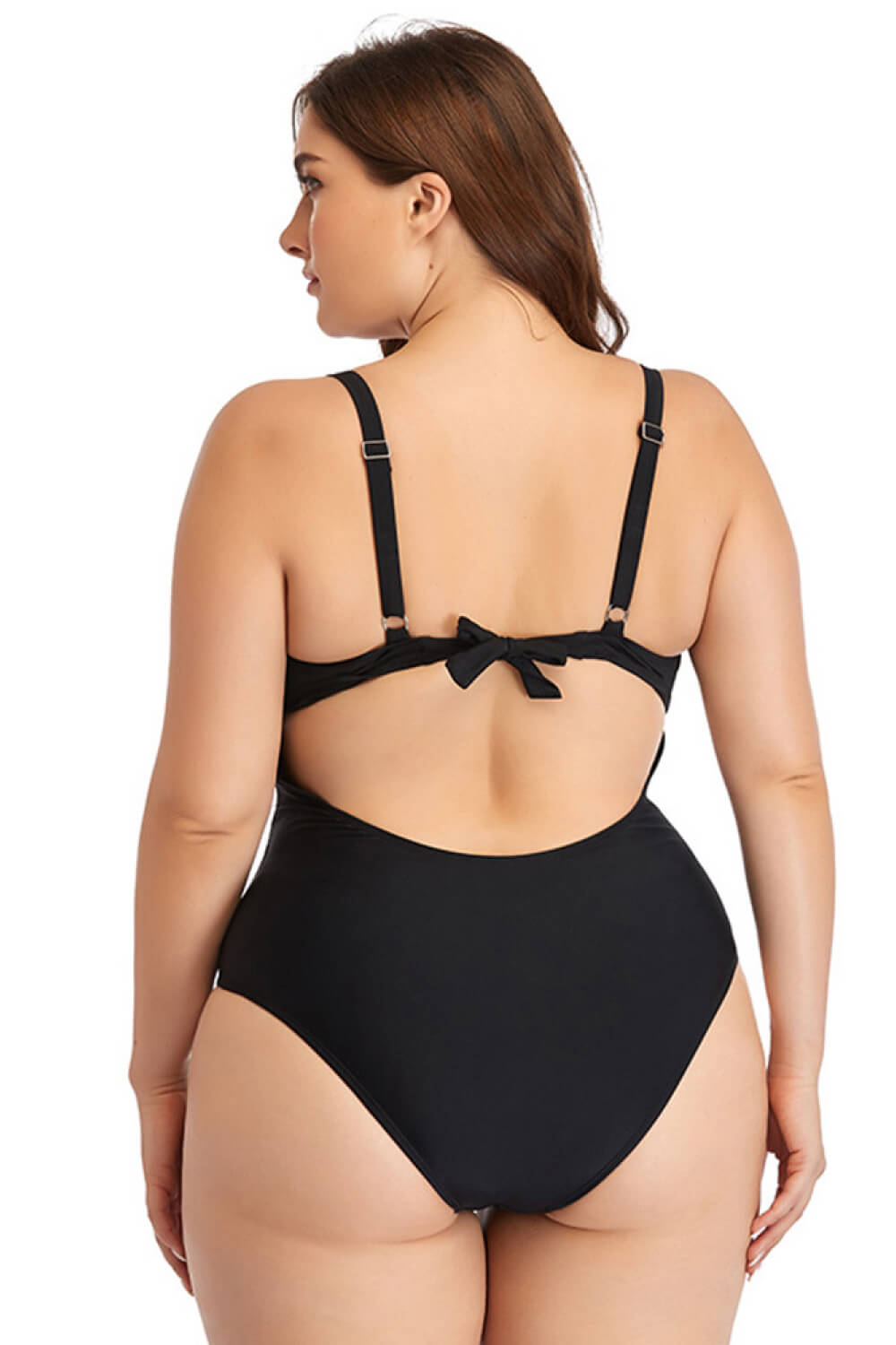Plus Size Spliced Mesh Tie-Back One-Piece Swimsuit  Sunset and Swim   